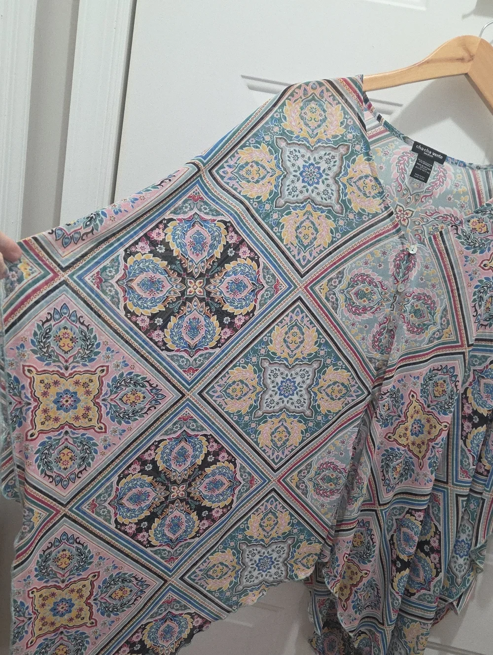 Cha Cha Vente Patterned Boho Tunic Top - Pastel Multi Med.